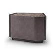 Maison Debrah Facène nightstand with leathered brown marble top and angled grey faceted body