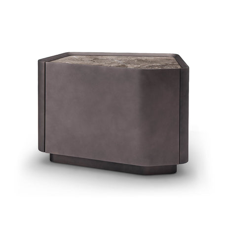 Maison Debrah Facène nightstand with leathered brown marble top and angled grey faceted body