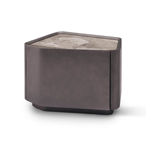 Maison Debrah Facène nightstand with leathered brown marble top and angled grey faceted body — view 2