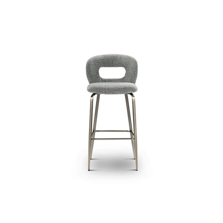 Maison Debrah Estrin grey bouclé bar chair with open-back cutout and brushed bronze frame