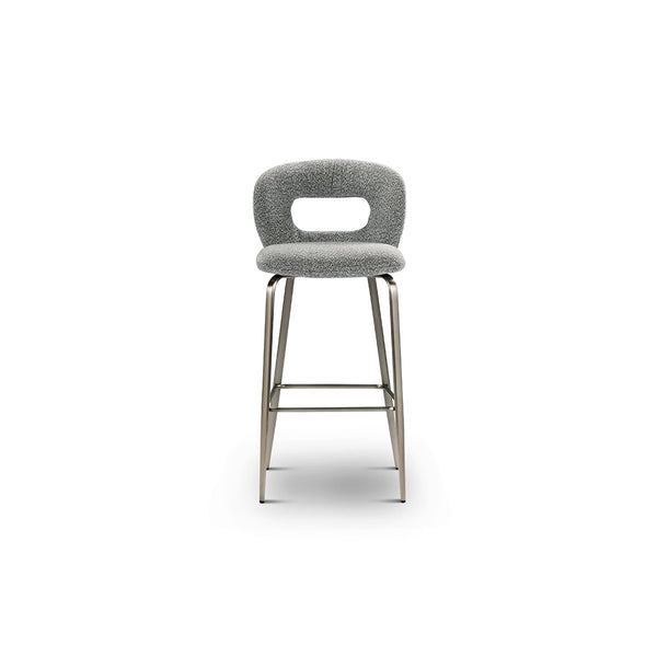 Estrin Grey Bouclé Bar Chair with Brushed Bronze Frame, Maison Debrah, , ,