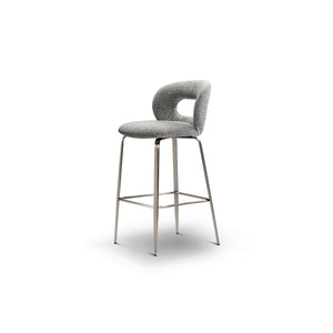 Maison Debrah Estrin grey bouclé bar chair with open-back cutout and brushed bronze frame — view 2