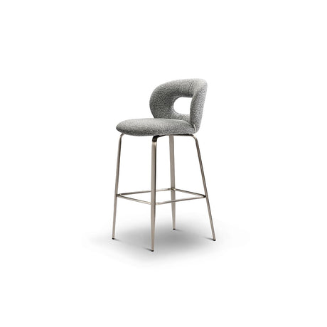 Maison Debrah Estrin grey bouclé bar chair with open-back cutout and brushed bronze frame — view 2