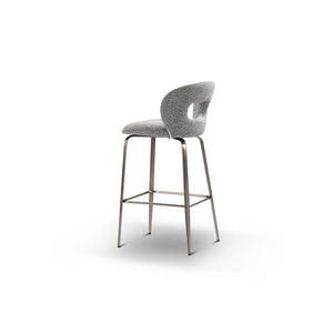 Maison Debrah Estrin grey bouclé bar chair with open-back cutout and brushed bronze frame — view 4