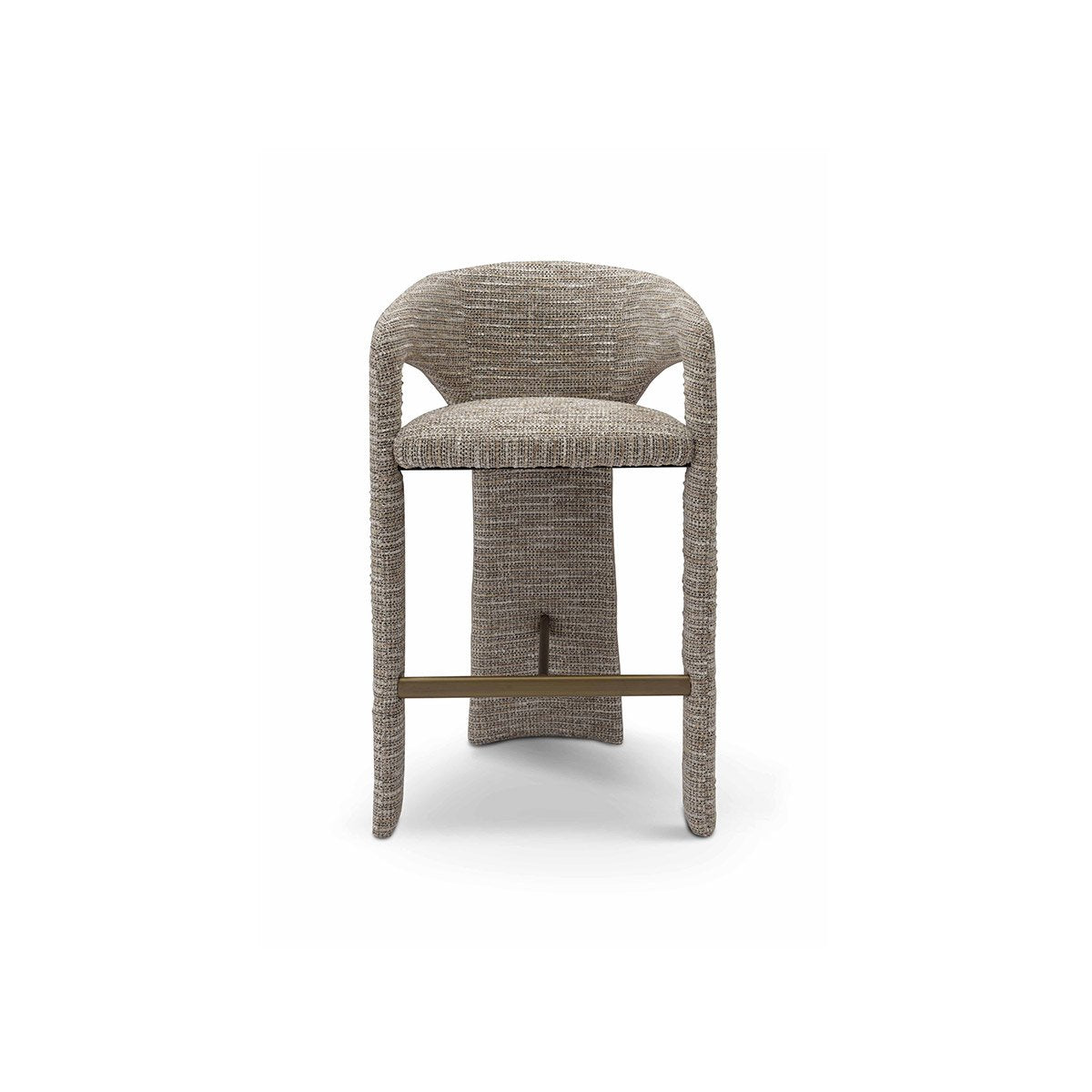 Maison Debrah Harlon bar stool in multi-tone bouclé with barrel back and curved upholstered legs