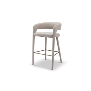 Maison Debrah Gresta bar stool in warm grey fabric with curved back and brushed copper legs — view 2