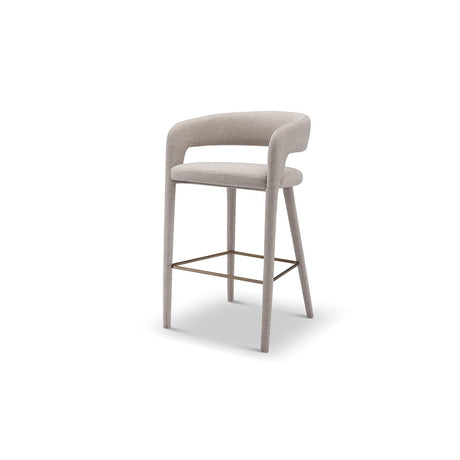Maison Debrah Gresta bar stool in warm grey fabric with curved back and brushed copper legs — view 2