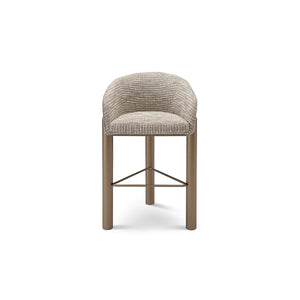Maison Debrah Irven bar stool in multi-tone bouclé with curved barrel back and brass legs