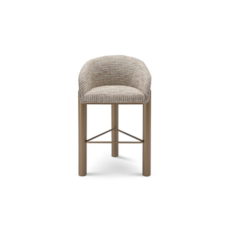 Maison Debrah Irven bar stool in multi-tone bouclé with curved barrel back and brass legs