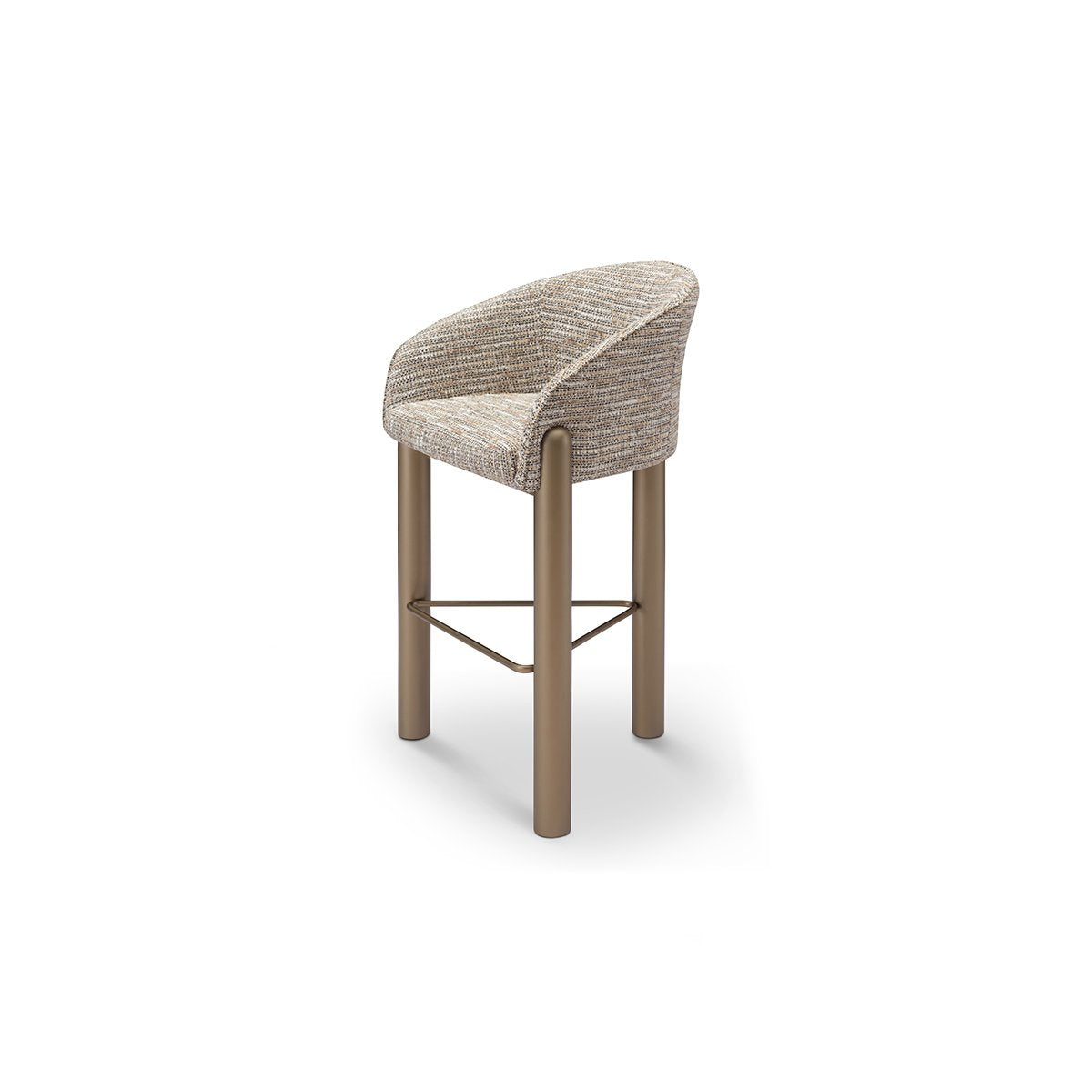 Maison Debrah Irven bar stool in multi-tone bouclé with curved barrel back and brass legs — view 2