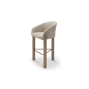 Maison Debrah Irven bar stool in multi-tone bouclé with curved barrel back and brass legs — view 2