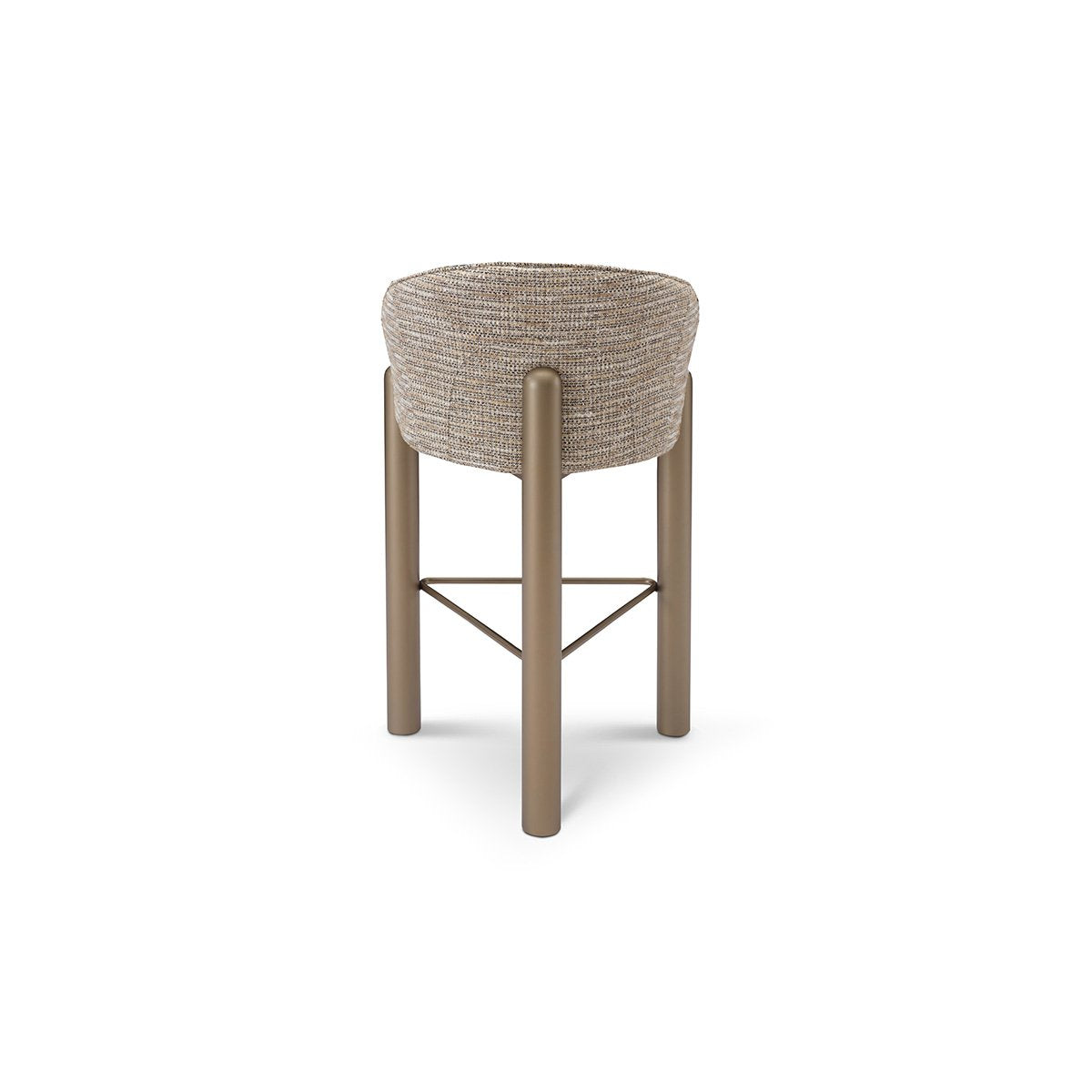 Maison Debrah Irven bar stool in multi-tone bouclé with curved barrel back and brass legs — view 4