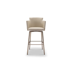 Maison Debrah Dalmir cream leather bar chair with curved back and brushed brass frame and footrest