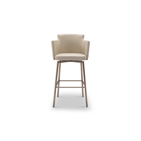 Maison Debrah Dalmir cream leather bar chair with curved back and brushed brass frame and footrest