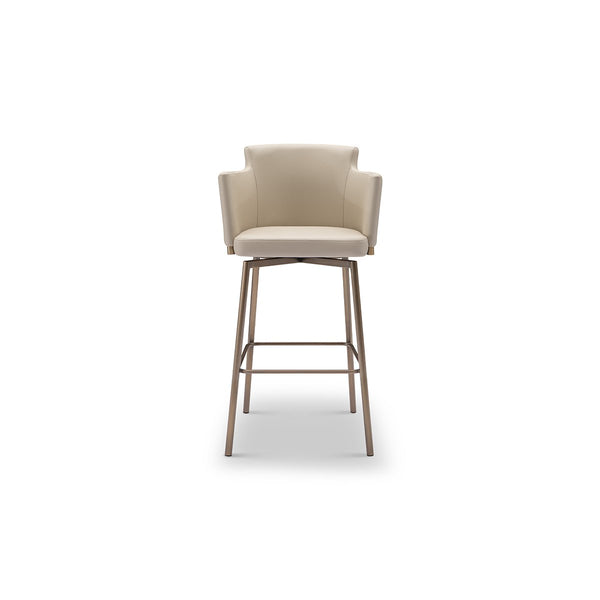 Dalmir Cream Leather Bar Chair with Brushed Brass Footrest, Maison Debrah, , ,