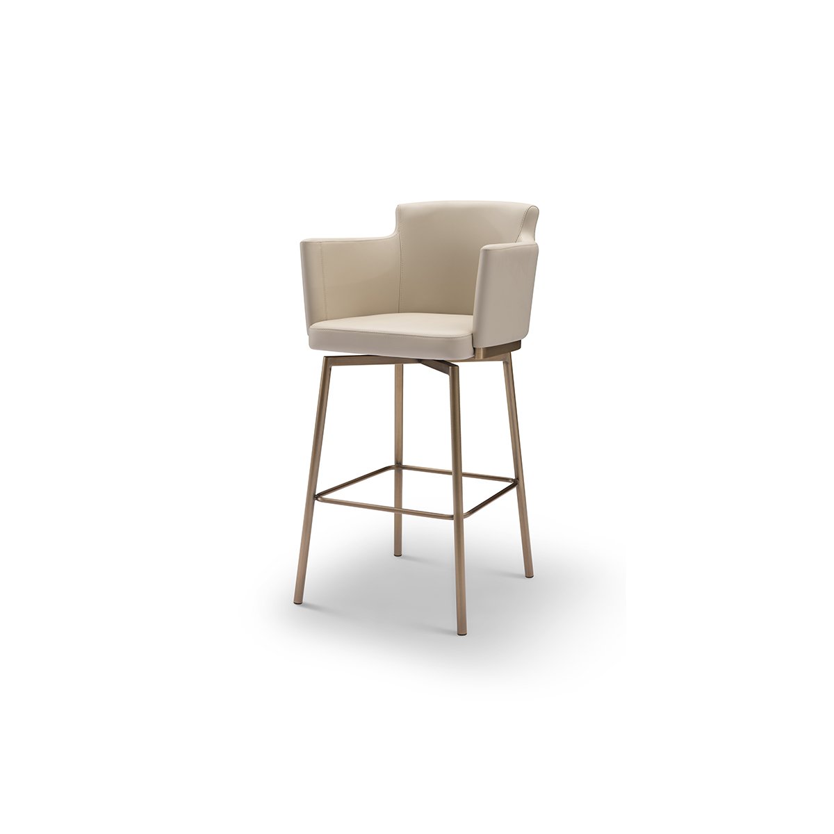 Maison Debrah Dalmir cream leather bar chair with curved back and brushed brass frame and footrest — view 2
