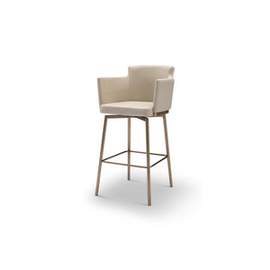 Maison Debrah Dalmir cream leather bar chair with curved back and brushed brass frame and footrest — view 2
