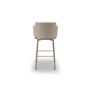Maison Debrah Dalmir cream leather bar chair with curved back and brushed brass frame and footrest — view 3
