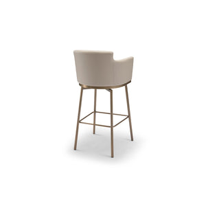 Maison Debrah Dalmir cream leather bar chair with curved back and brushed brass frame and footrest — view 4