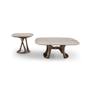 Liora Square Silver Grey Travertine Coffee Table on Grey Base, Maison Debrah, , ,