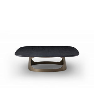 Wavon Square Coffee Table in Dark Oak with Arched Brass Base, Maison Debrah, , ,