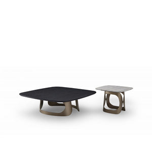 Wavon Square Coffee Table in Dark Oak with Arched Brass Base, Maison Debrah, , ,