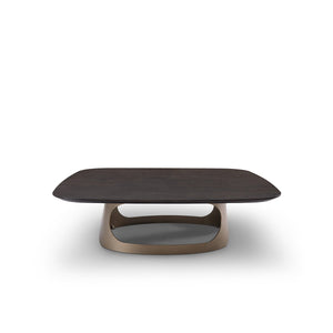 Wavon Square Coffee Table in Dark Oak with Arched Brass Base, Maison Debrah, , ,