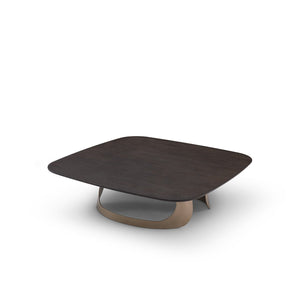 Wavon Square Coffee Table in Dark Oak with Arched Brass Base, Maison Debrah, , ,