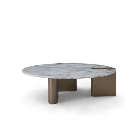 Maison Debrah Element low round coffee table with matte white marble top and brass legs