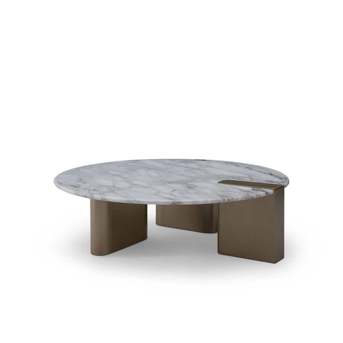 Maison Debrah Element low round coffee table with matte white marble top and brass legs — view 2