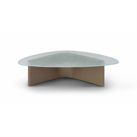 Maison Debrah Sylor coffee table with rippled clear glass top on a metallic brass base
