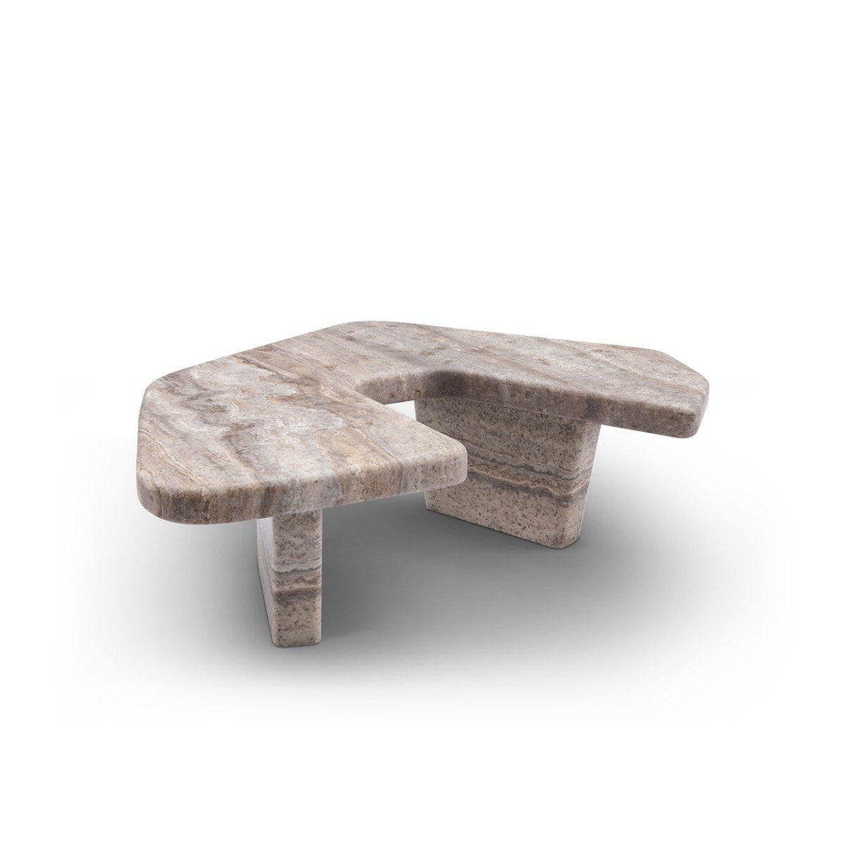 Ravello Three-Piece Travertine Coffee Table Set in Silver Grey & Brass, Maison Debrah, , ,
