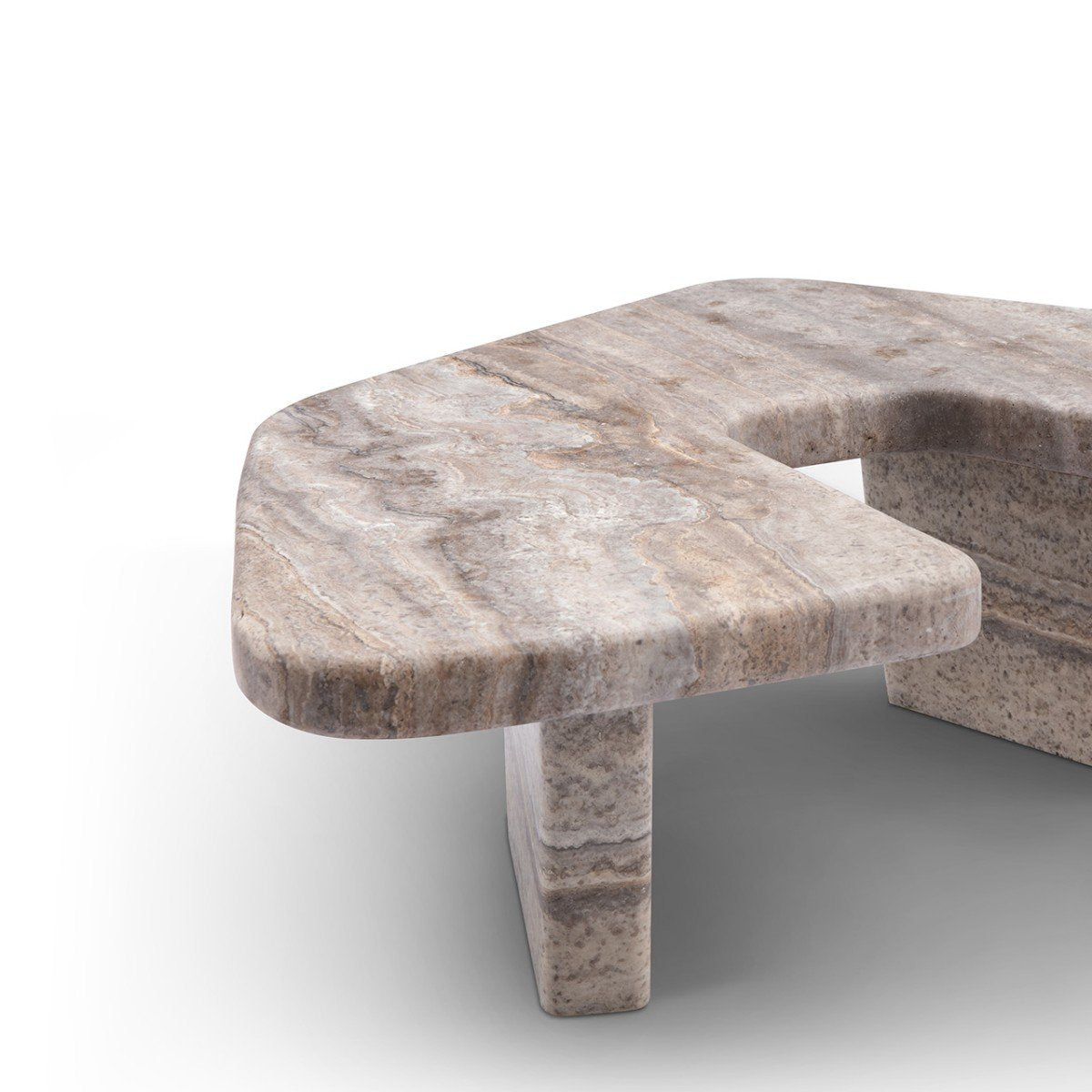 Ravello Three-Piece Travertine Coffee Table Set in Silver Grey & Brass, Maison Debrah, , ,