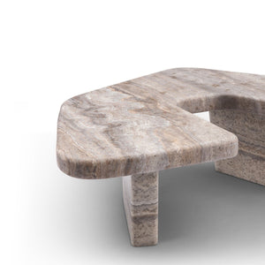 Ravello Three-Piece Travertine Coffee Table Set in Silver Grey & Brass, Maison Debrah, , ,