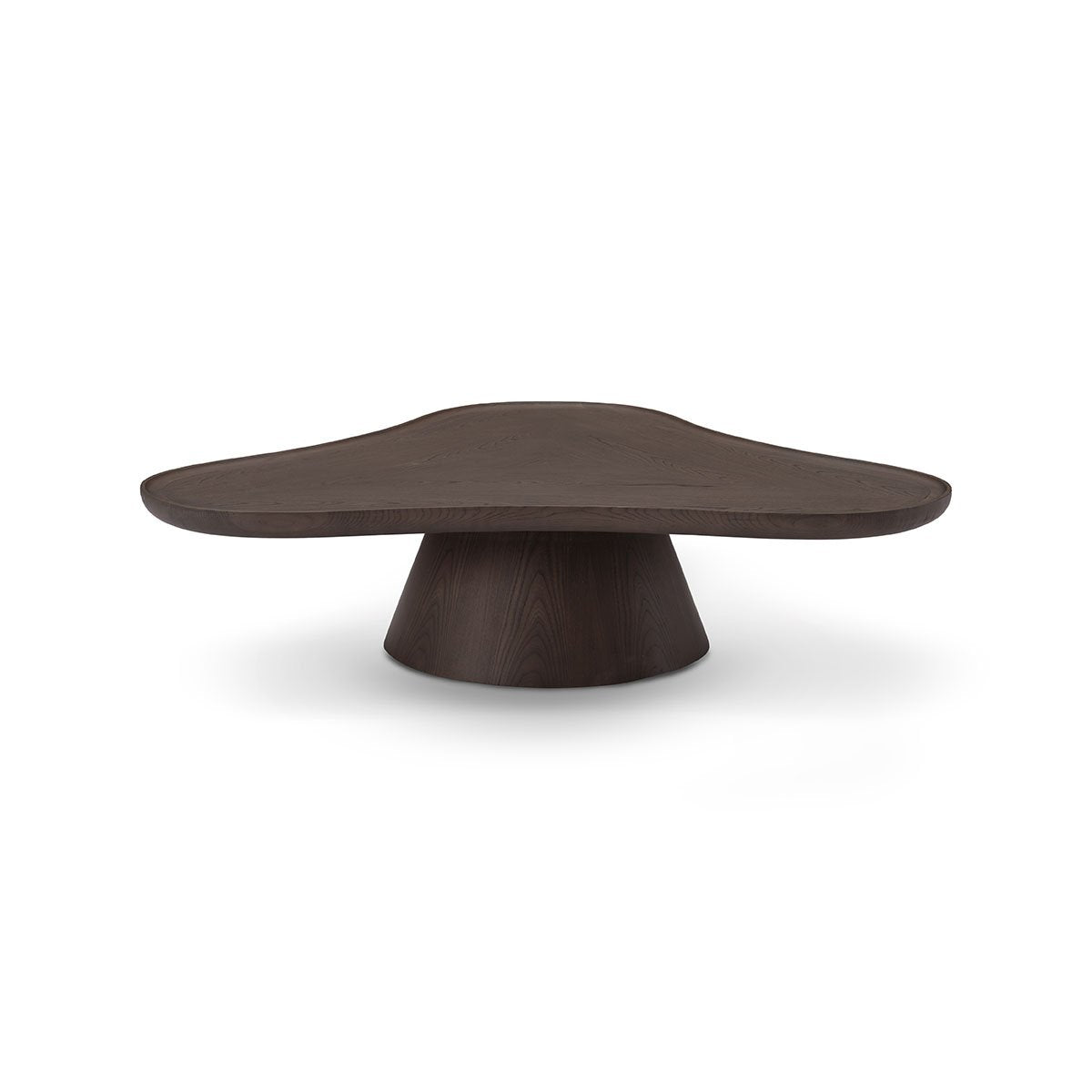 Maison Debrah Neris free-form coffee table in dark grey elm veneer on tapered pedestal — view 2