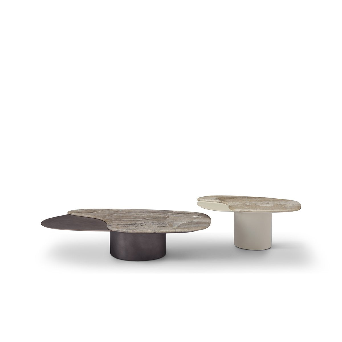 Jorlin Maple Brown Leathered Marble Coffee Table on Column Base, Maison Debrah, , ,