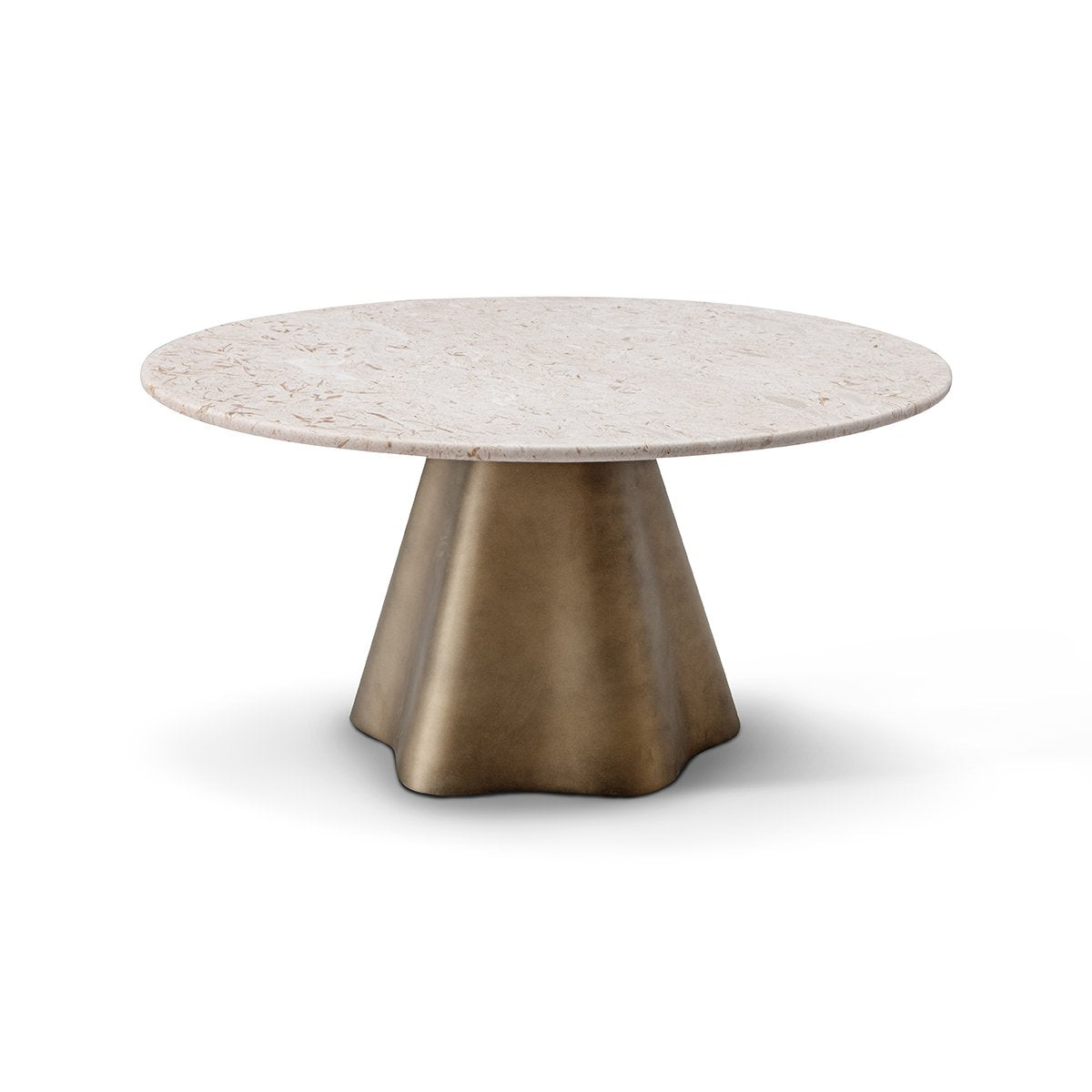 Dorval Round Beige Marble Coffee Table with Sculpted Brass Base, Maison Debrah, , ,