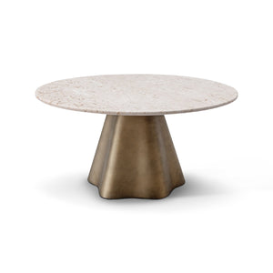 Dorval Round Beige Marble Coffee Table with Sculpted Brass Base, Maison Debrah, , ,