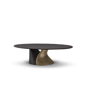 Virex Oval Coffee Table in Dark Grey Elm with Vintage Brass Leg, Maison Debrah, , ,