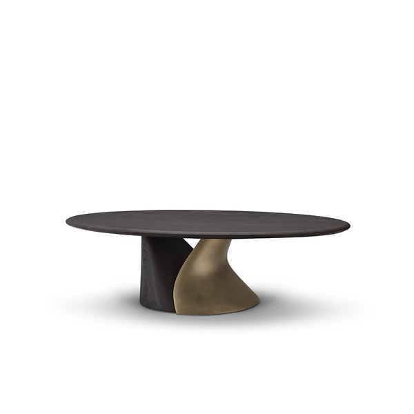 Virex Oval Coffee Table in Dark Grey Elm with Vintage Brass Leg, Maison Debrah, , ,
