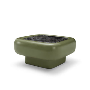 Maison Debrah Selmor square coffee table in olive gloss lacquer with green marble top