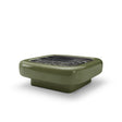 Maison Debrah Travin square coffee table in khaki gloss lacquer with inset travertine top