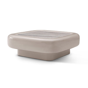 Maison Debrah Travin square coffee table in khaki gloss lacquer with inset travertine top — view 3