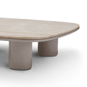 Maison Debrah Elyon low coffee table with matte white travertine top on khaki high-gloss base — view 9
