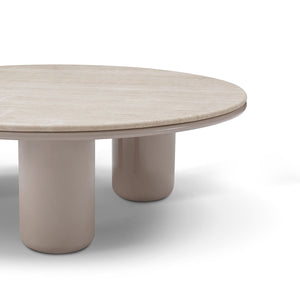 Maison Debrah Elyon low coffee table with matte white travertine top on khaki high-gloss base — view 6
