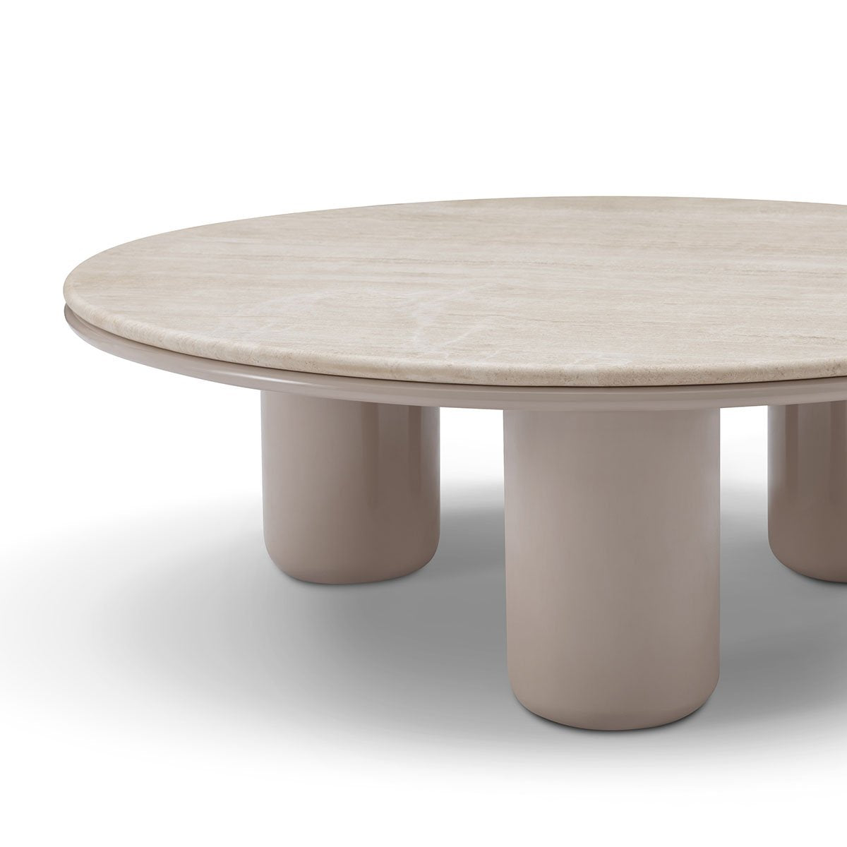 Maison Debrah Elyon low coffee table with matte white travertine top on khaki high-gloss base — view 5