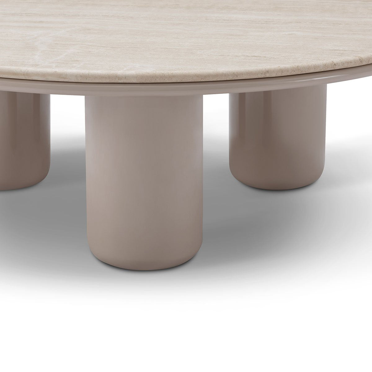 Maison Debrah Elyon low coffee table with matte white travertine top on khaki high-gloss base — view 4