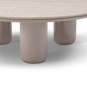 Maison Debrah Elyon low coffee table with matte white travertine top on khaki high-gloss base — view 4