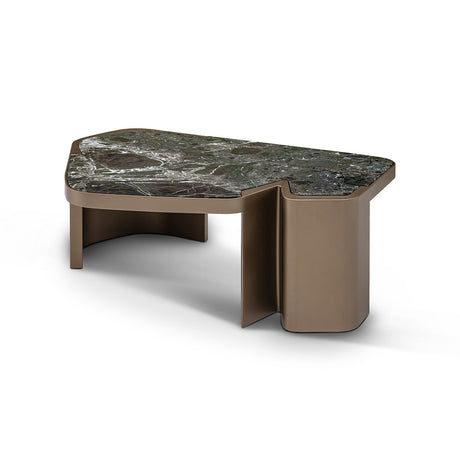 Maison Debrah Verdenne set of two nesting coffee tables with green marble tops and brushed brass legs — view 2