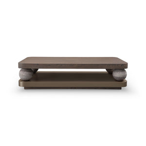 Bolvane Rectangular Elm Coffee Table on Travertine Spheres, Maison Debrah, , ,